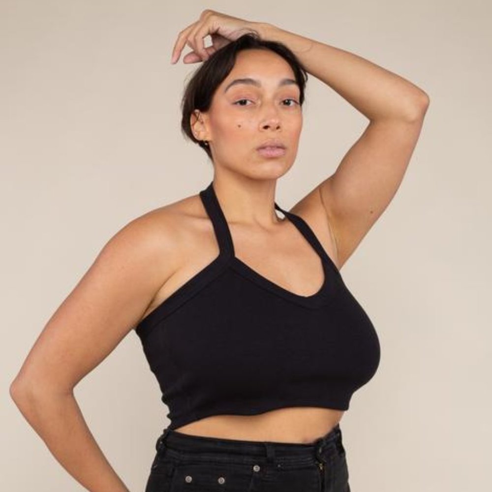 Plus Size Black Ribbed Halter Top